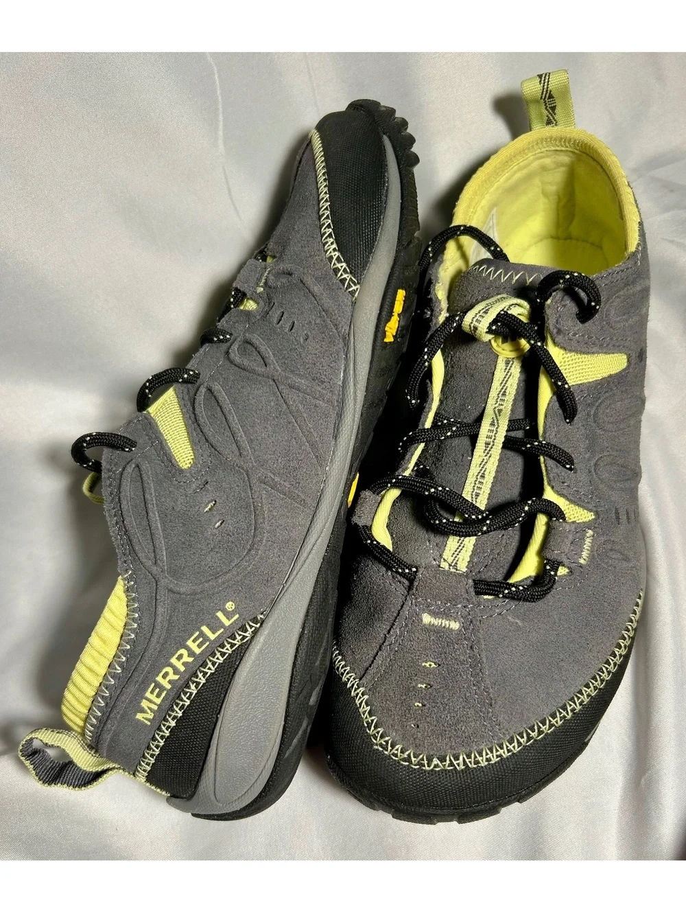 Merrell Barefoot Contour Glove Womens 6.5 Castle Rock Gray Yellow Vibram hiking